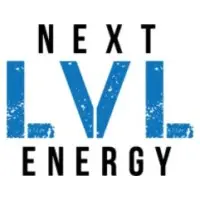 Logo for Next LVL Energy with 'NEXT' above, bold blue 'LVL' letters in the center, and 'ENERGY' below.